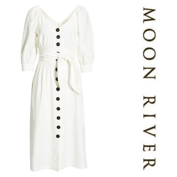 Moon River Puff Sleeve tie waist dress - Picture 6 of 9